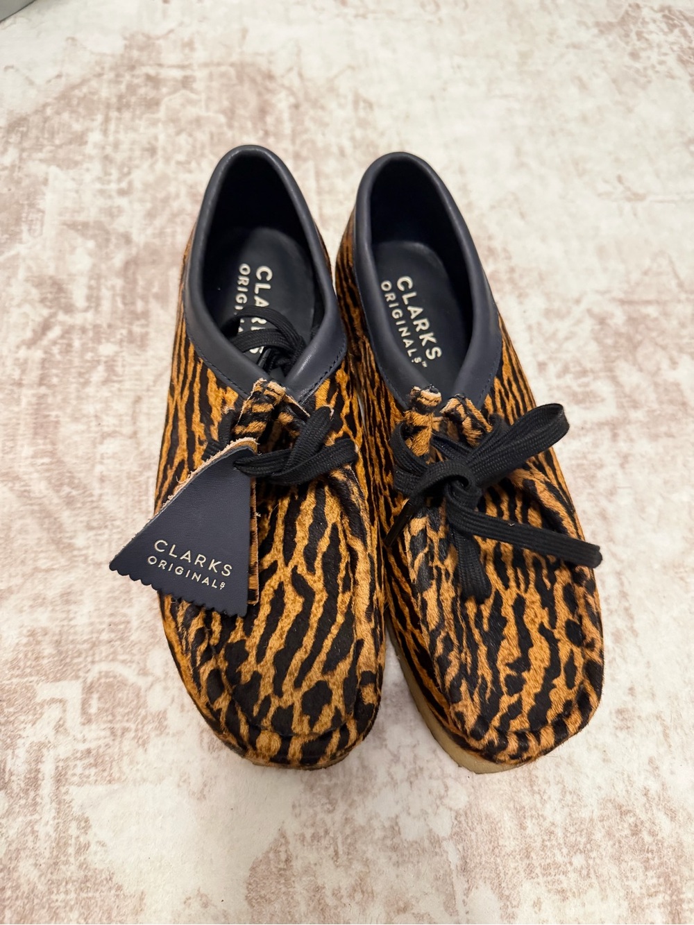 Clarks Originals Leopard Print Wallabee Shoes - Black & Tan